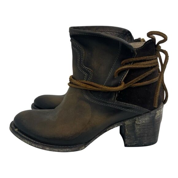 Freebird By Steven Size 9 Casey Ankle Lace Tie Booties Boots Brown Leather - Picture 3 of 7